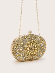 Luxury Goose Egg Shape Crystal Embellished Clutch Bag, Formal Dress Bag, Prom Bag For Party- New Shiny,Glitter Bling Glamorous,Elegant,Exquisite,Quiet Luxury Fashionable Evening Clutch Bag Decorated With Rhinestones Dinner Bag,Evening Bag,Elegant Rhinestone Rhinestone,Crystal Decor,Faux Pearl For Party Girl,Woman,For Lady,Bride Perfect For Party,Wedding,Prom,Dinner/Banquet Best Gift For Women - 金色 - 查看 2
