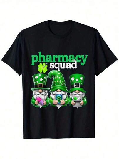 Women's Casual Fashion Print Round Neck Short Sleeve T-Shirt Teen Girl Clothes Funny Leprechaun Pharmacy Pharmacist St Patricks Day T-Shirt, Suitable For Mens & Womens Outdoor T-Shirt, 100%Cotton, S-XXXL Casual Comfortable Fashion Minimalist Creative Funny Print Short Sleeve T-Shirt, Suitable For Outdoor Casual Wear, SpringSummer, Valentine's Day Fun,Sexy,Avant-Garde And Personalized Design,Opaque Fabric,Suitable For Summer, New Year Party Gifts, And Must-Have Gifts For The Start Of School Season,Unisex T-Shirt, Suitable For All Seasons Summer Holiday Outfits,Tops For Women,Going Out Top,Black Top