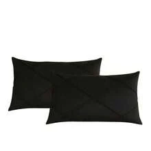 Kit Of 2 Rectangular Baguette Suede Draped Cushion Covers 30x50cm - 黑色 - 查看 1