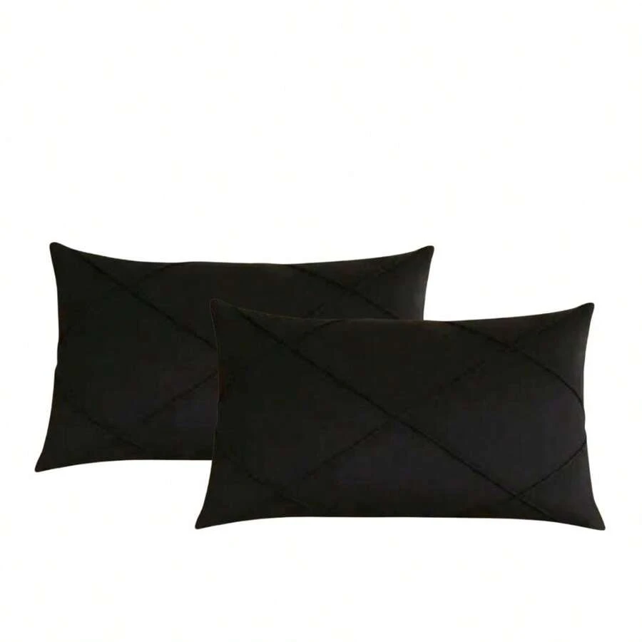 Kit Of 2 Rectangular Baguette Suede Draped Cushion Covers 30x50cm - 黑色 - 查看 1
