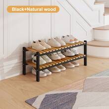 Bamboo Shoe Rack Organizer For Closet And Entryway - Space-Saving Narrow Shoe Stand - Versatile Shoe Holder For Door Or Closet Shelf,Garage Bedroom Can Freely Stack DIY Small Shoe Racks - Màu đen + tre, 3 tầng - Xem 6