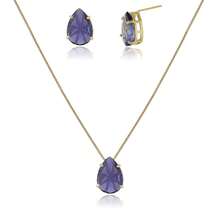 Women's Gold-Plated Costume Jewelry Set: Earrings, Necklace, And Teardrop Stone Pendant (18k Gold Plated) - 紫丁香 - 查看 4