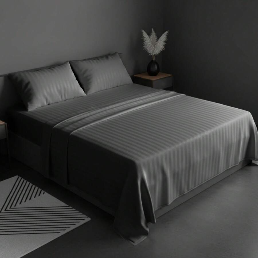 Juego de Sabanas para Cama, Sabana Bajera, Sabana Plana y Funda de Almohada, Cajon Amplio, 2800 Hilos, Premium, Tamaño Individual Matrimonial Queen King - Gris Oxford - Ver 1