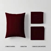 Juego de Sabanas para Cama, Sabana Bajera, Sabana Plana y Funda de Almohada, Cajon Amplio, 2800 Hilos, Premium, Tamaño Individual Matrimonial Queen King - Vino - Ver 5