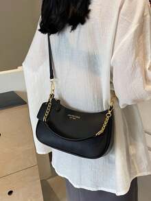 2025 New Fashion Classic Versatile Letter Graphic Design Solid Color PU Leather Crescent Shoulder/Underarm Bag, Y2K Shoulder/Underarm Bag, Suitable For Shopping, Can Be Worn Crossbody - 黑色 - 查看 7