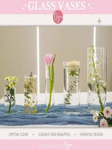 1件/3件套现代手工透明玻璃水培桌面花瓶，简约透明玻璃花瓶，情人节礼物，波西米亚风格家居装饰，可替代壁纸，适合大客厅装饰、办公桌摆设 - 透明直筒 - 查看 5
