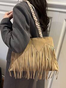 New Arrival Large Capacity Elegant Tassel Fashion European And American Casual Versatile Shoulder Bag - Khaki - View 4