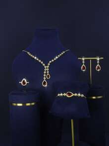 5pcs 14K Gold Plated Women's Jewelry Set, Including Necklace, Earrings, Bracelet, Ring, Bridal Wedding Jewelry Suit, Suitable For Daily, Wedding, Party Wear, Wedding Anniversary Gift, Gift For Friends - Bridal Suit Water Drop Shape - View 20