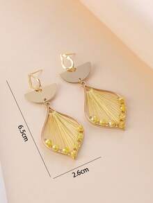 1 Pair Handmade Yellow Beaded Tassel Pendant Earrings, Metal Texture Versatile Women's Yellow Vacation/Party Earrings, Suitable As Gift - Gold - View 6