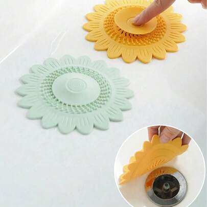 花朵造型按压式水槽滤网，花卉图案水槽盖，带向日葵除臭功能的毛发过滤排水塞，浴室毛发收集器，安装简便，淋浴毛发收集器，适用于浴缸、水槽、厨房、浴室配件、浴室工具、厨房必备品