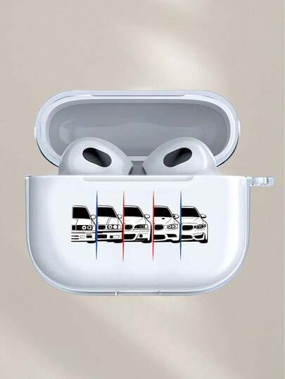极简汽车涂鸦耳机保护套，透明TPU材质，简约实用，适用于 3/4/Pro/Pro2/Pro3，送给男友/女友/朋友的生日礼物