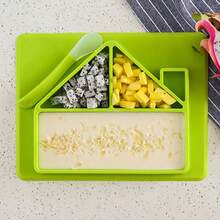 Silicone Plate/Lunch Box, Cute House Cartoon Design, Fresh And Fun Tableware, Microwave/Refrigerator/Dishwasher , Meal Prep Tray - Lime Green - View 11