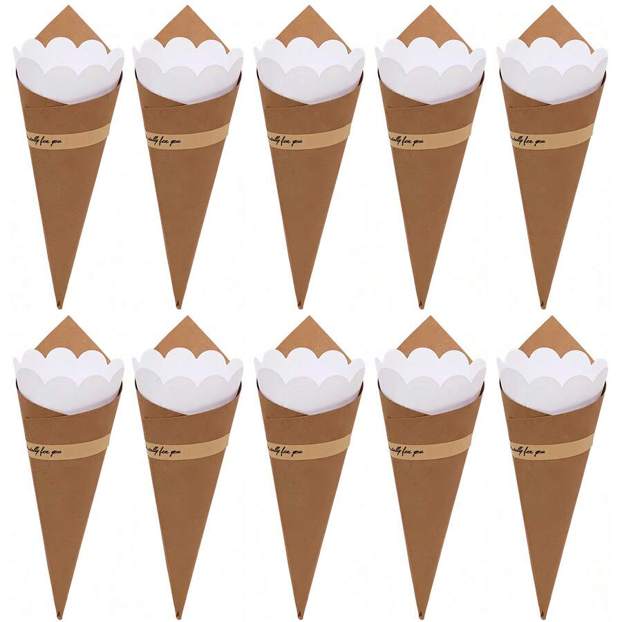 50个/套牛皮纸花锥，带白色内衬 - 非常适合用作婚礼彩纸屑、派对装饰和DIY工艺品 - 多色 - 查看 1