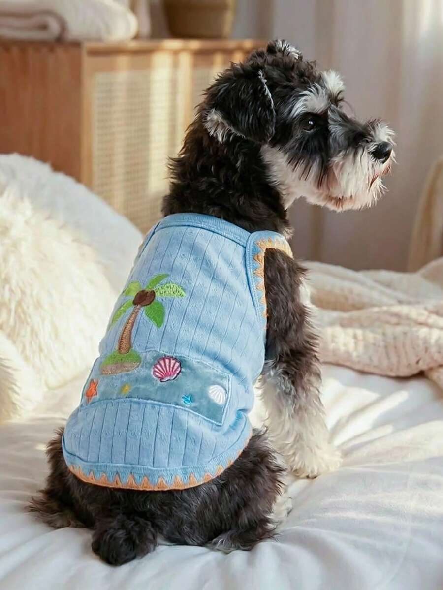 PETCIRCLE 1件宠物狗衣服,室内外皆宜,欧美韩风,适合贵宾犬、泰迪犬、小型犬和幼犬,休闲可爱舒适的波拉波拉背心 - 蓝色 - 藍色 - 查看 1
