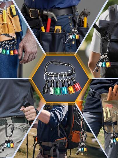 6件套1/4英寸六角柄螺丝刀头套装，带快速更换延长杆钥匙扣，适用于螺母起子和冲击起子，快速释放钻头夹，便携式钻头收纳盒，带登山扣