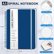 ABERLLS Blue Lined Spiral Journal Notebook With 160 Pages, 8*5.7in, A5 Spiral Notebook, Journaling Notebooks For Work, School, Women, Men, College Ruled Spiral Notebook, Hardcover Leather Journals - ColorB - 查看 2