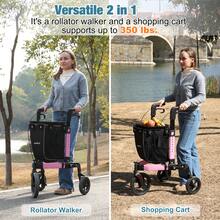 IsEasy 3 Wheel Rollator Walker, Walkers For Seniors, Rollator Walker Lightweight Foldable, With Tray And Large Storage Bag, 10 Inch Front Wheel For All Terrain, Pink - Xem 6