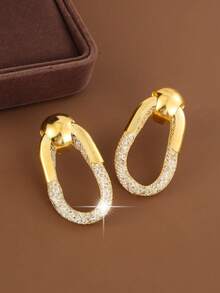 1 Pair Luxury Mesh Hollow Splice Oval Earrings, Elegant Commuting Elegant Earrings Design, Suitable For Daily Gatherings And Gifts - Earrings - View 4