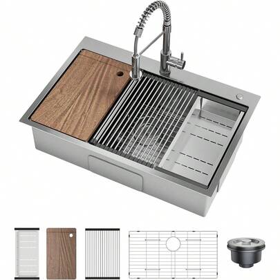 CuteHairy Stainless Steel Kitchen Sink Drop-In Mount Kitchen Sink Large Deep Single Bowl