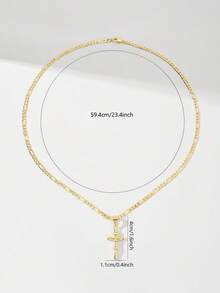 1pc Classic European And American Style Copper Cross Pendant Necklace, Suitable For Stacking, Limited Edition "Light Of Protection", Suitable As Gift For Christmas/Thanksgiving/Halloween/Mother's Day/Valentine's Day, Couples/Friends/Believers, First Holy Communion, Daily And Holiday Wear, Prayer - Yellow Gold - View 7