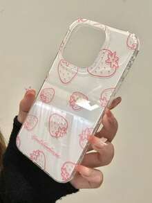 1个粉白草莓图案手机壳，可爱野性甜美风格，防震保护套，适用于 17/ 17 Pro Max/ 16 Pro Max/ 15 Pro/ 14/ 13/12/11/XS/XR/8/7，可作为礼物送给家人、朋友、兄弟姐妹、伴侣 - 粉色 - 查看 1