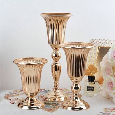 Metal Trumpet Vases Wedding Party Props Centerpieces Flower Stand Candle Holder Welcome Area Road Guide Desktop Decor