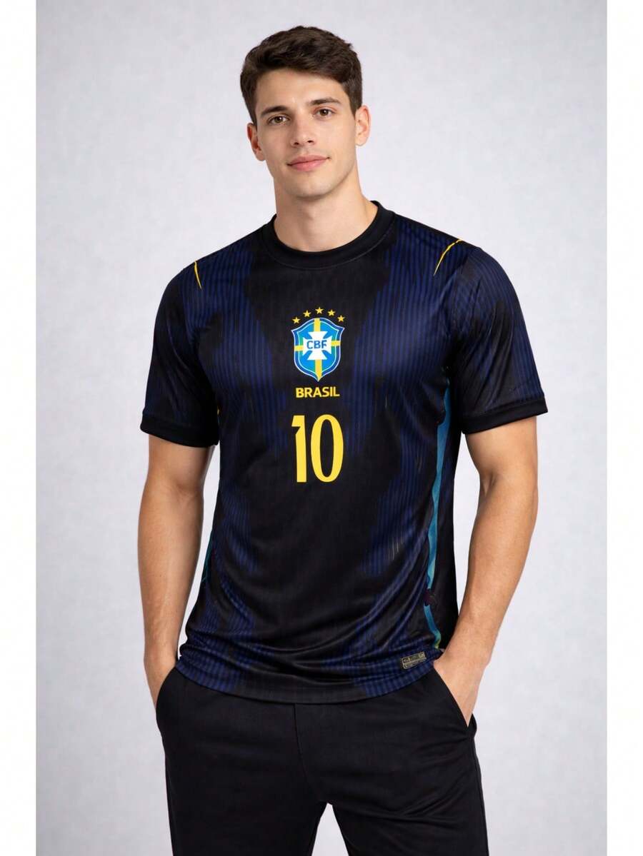Men's Brazil T-Shirt For The 2026 World Cup - Sports Fan Model - Blue - View 1