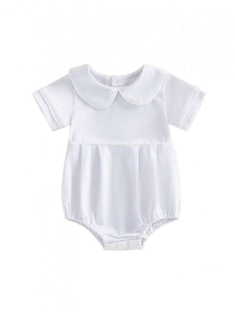 Newborn Baby Girls Summer Romper White Trim Short Sleeve Doll Collar Bubble Jumpsuit Cute Bodysuit - trắng - Xem 1