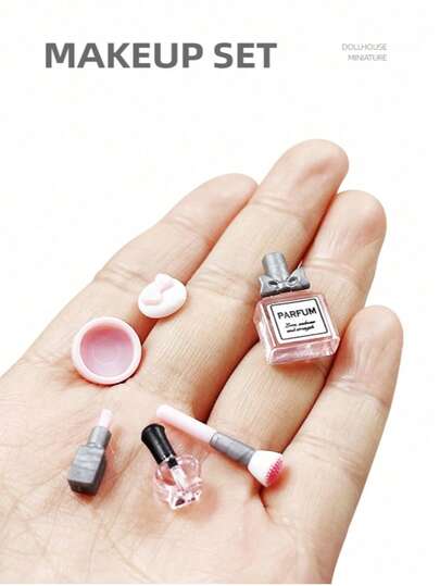 5pcs/Set Mini Doll Makeup Kit: Includes 1/12 Mini Lipstick, Perfume, Powder, Nail Polish, Ob11 Doll Makeup Brush Model (Random Colors For Some Elements)