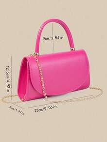 Classic Fuchsia PU Leather Handbag, Suitable For Evening Dress, Portable Cosmetic Bag, Wallet, Detachable Metal Shoulder Strap, For Party, Wedding, Events - Hot Pink - View 9