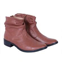 Women's Genuine Leather Boot With 3cm Low Heel And Side Zipper - Camel - View 3