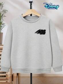 Boys' Crew Neck Pullover Sweatshirt, Gray, Loose Fit, Front With Lightning 95 Logo Print, Back With "Lightning McQueen" Lettering And Lightning McQueen Racing Car Line Print, Disney's "Cars" Theme, Suitable For Children Aged 5-12, Skin-Friendly And Breathable, Suitable For Spring, Autumn, And Winter, Appropriate For School, Outings, Parties, Theme Parks, Etc. Eye-Catching Racing Car Design, Back-To-School Essential, Machine Washable, Durable, Versatile And Practical, Children's Casual Top, Popular American IP Theme Boys' Sweatshirt, Disney "Cars" Top - 淺灰色 - 查看 3