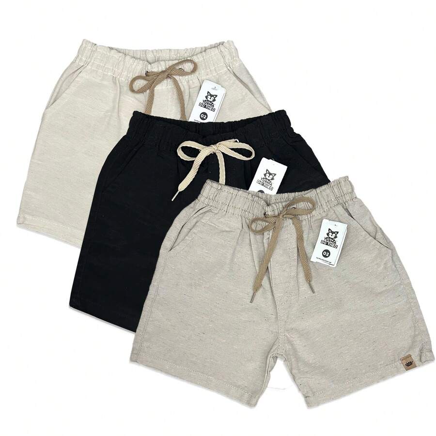 Set Of 3 Premium Linen Shorts For Children And Teens, Bermuda Style, Sizes 2-16 - 香檳色 - 查看 1