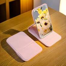 Ultra Thin Small Mirror, 5mm Pocket Mirror With PU Leather Cover, Dual-Side Folding Travel Makeup Mirror, Portable Compact Handheld Mirror For Women, Camping, Purse, Home, Office & Gift(Pink) - Hồng - Xem 8