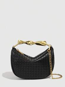 Bolso de mano/bolso de hombro de diseño único de 2025 de cuero PU, asa de metal, de alta calidad - Negro - Ver 2