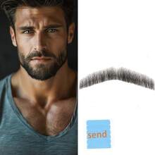 逼真全手工绑扎山羊胡假胡，蕾丝隐形假胡子，适用于万圣节装扮、男士化妆、娱乐/戏剧/派对/电影道具（黑色） - 彩色 - 查看 1