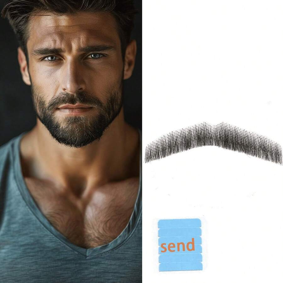 逼真全手工绑扎山羊胡假胡，蕾丝隐形假胡子，适用于万圣节装扮、男士化妆、娱乐/戏剧/派对/电影道具（黑色） - 彩色 - 查看 1