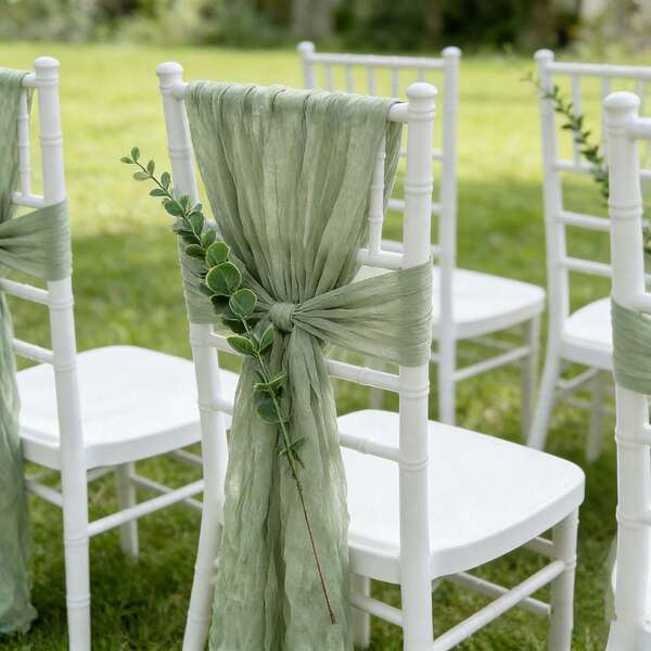 10 piezas de gasas para sillas de fiesta de cumpleaños, cinta para decoración de pasillos de boda, unicolor, estilo rural retro suave y elegante multicolor para banquetes y aniversarios