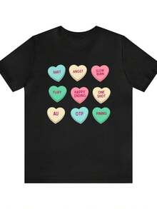 Camiseta con estampado de Fanfiction Candy Hearts Valentines AO3 Anime Books, conjuntos a juego para la familia, adecuados para salidas familiares. - Negro - Ver 6