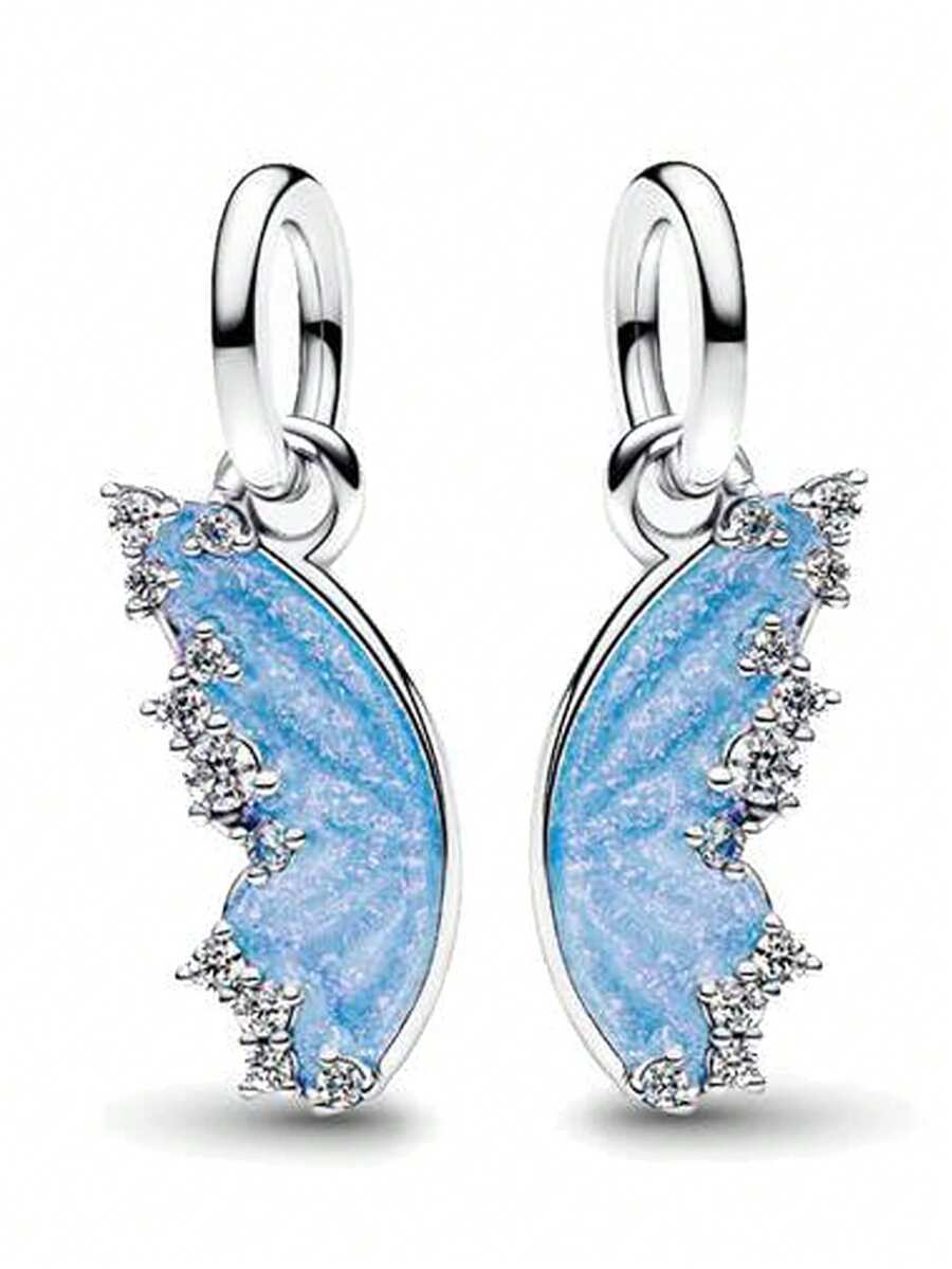 1pc Fresh Exquisite Blue Butterfly Bead Pendant, Versatile DIY Bracelet Necklace Small Gift - Multicolor - View 1