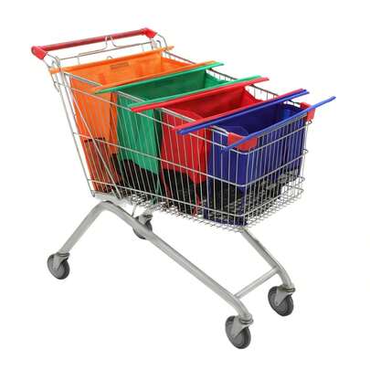 4Pcs Reusable Trolley Bags For Shopping Cart, Folding Supermarket Shopping Bags In Orange, Green, Red & Blue, Multi-Purpose Trolley Bag Set