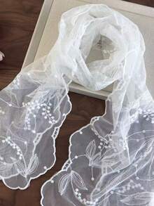 1 chiếc khăn choàng cổ họa tiết Paisley thanh lịch bằng polyester (chất liệu polyester) kiểu Hàn Quốc, màu trơn, thêu ren, khăn quàng cổ trang trí đa năng, khăn dài nhiều chức năng, phù hợp cho mọi mùa. - Màu be - Xem 2