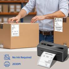 Phomemo 4x6 Inch Label Printer + 10 Sheets Of Label, 2411-BT Thermal Mail Label Printer, Is Suitable For Small Businesses. It Supports USB Or BT Connectivity And Features A 300 DPI Barcode Printer For Parcel Shipping. It Is Easy To Use. Shipping Label Printer + 10-Sheet Supplies Bundle - Xem 3