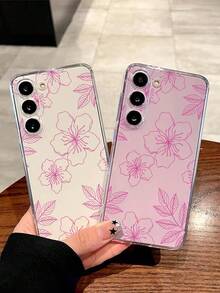 粉色花朵时尚单件装软壳手机壳，采用时尚花卉线条设计，兼容华为荣耀、Galaxy A04e/12/A13/A14/A34/A50/A52/A53/A54/S21/S22/S23/S24/S25/S25Ultra/S25FE/S26/S26 Plus/S26 Ultra/S26 Edge、6A/7A/8A、12T/13T/15T/15T Pro 等机型，春季复活节礼物 - 無色 - 查看 3