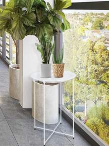 Mesa auxiliar de metal, mesa de centro minimalista moderna, mesa de centro de metal impermeable, mesa auxiliar de sofá, adecuada para sala de estar y dormitorio. - Blanco - Ver 6