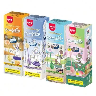 AMOS TastySounds Sugar Free Natural Fruit (Orange & Vanilla & Grape & Peach) Flavor Music Lollipop Candy - Individually Wrapped Perfect Party Gift