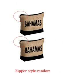 1 Juego de bolso de playa para mujer; Bolso de gran capacidad con 2 bolsas cosméticas; Impreso con el patrón negro "Bahamas", este bolso de estilo resort de lago es un bolso de viaje. Adecuado para bodas, cumpleaños y vacaciones - Multicolor - Ver 12