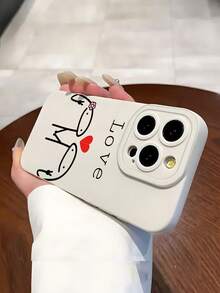 Fashionable, , Personalized "Love" Couple Design Luxury Shock-Proof Elegant Cute Phone Case, Raised Camera Protection, Compatible With IPhone 17/17Pro/17Pro Max, 16, 15, 14, 13, 12, 11 Plus/Pro Max Series, Suitable As New Year, Easter, April Fool's Day, Birthday Gift For Girlfriend, Boyfriend, Friends Or Yourself - White - View 3