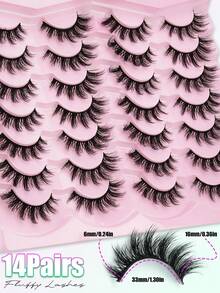 14 Pairs Of Natural Fine False Eyelashes Cat Eyelashes 3D Imitation Mink Eyelashes Natural False Eyelashes Dramatic Eyelashes Extended Eyelashes Imitation Water, Non Irritating, Reusable, Suitable For All Eye Shapes - View 4