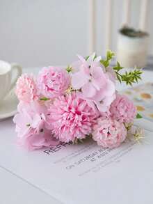 1支11.22英寸人造丝菊花绣球花，情人节礼物，DIY婚礼花束，派对家居客厅厨房花园酒店办公室装饰，花环装饰，情人节装饰，感恩节装饰，DIY花环，礼物，桌面摆件，生日装饰，室内外装饰，散装仿真塑料花，花瓶装饰，农舍家居装饰，波西米亚风婚礼 - 淺粉色 - 查看 4